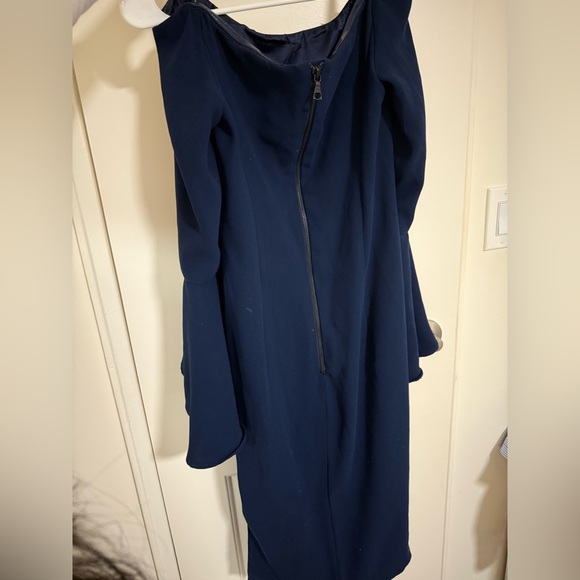 Navy midi dress off the shoulder with bell sleeve and slit - Picture 5 of 8